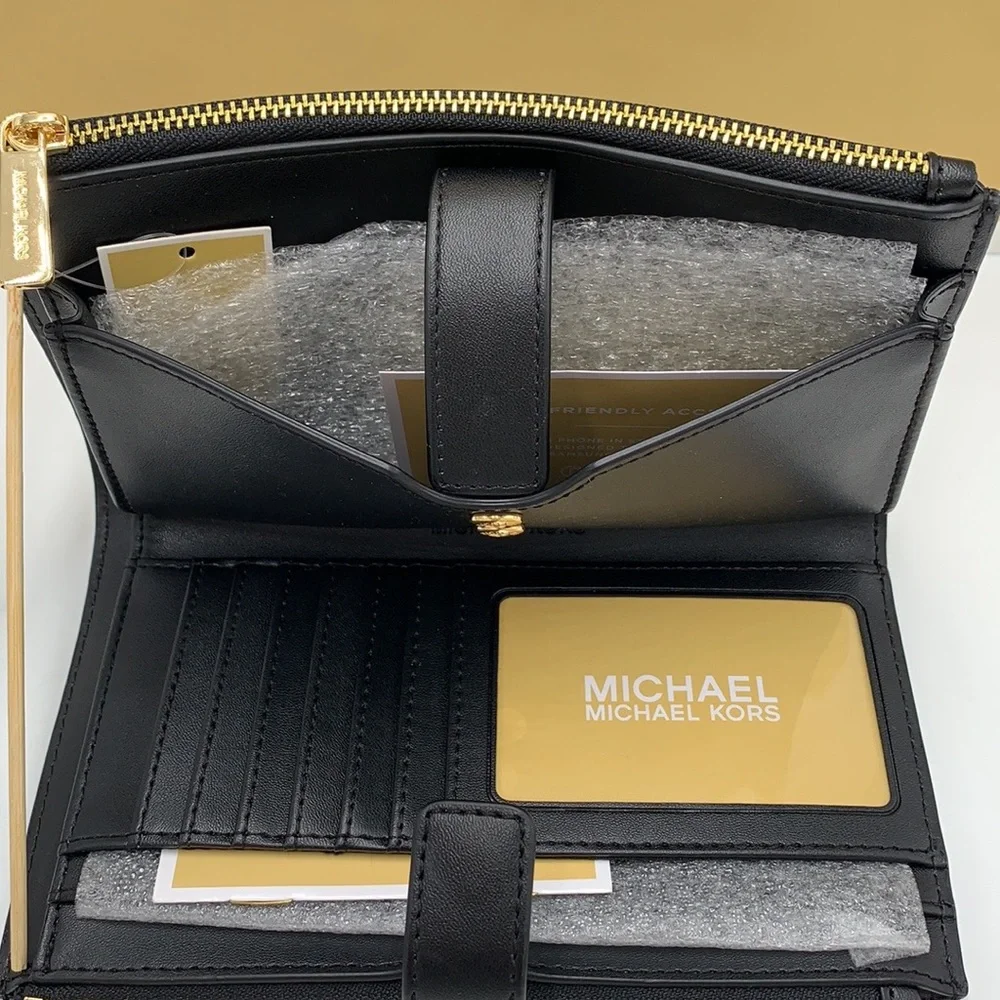 Michael Kors Large Double Zip Wristlet Smartphone Case Wallet Black Multi